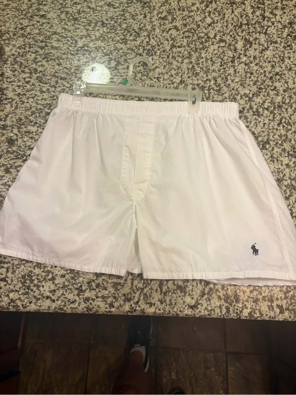 Ralph Lauren White Men's Boxer-Style Shorts with Navy Polo Logo